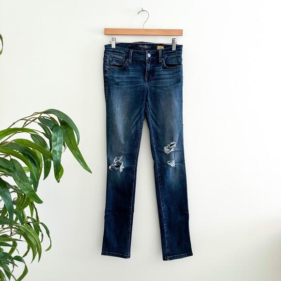 Level 99 Lily Skinny Straight Distressed Jeans Dark Wash Blue 27 - Picture 1 of 9